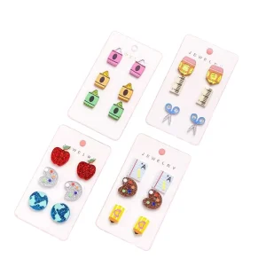 Teacher’s Day Apple and Paint Palette Acrylic Stud Earring Set