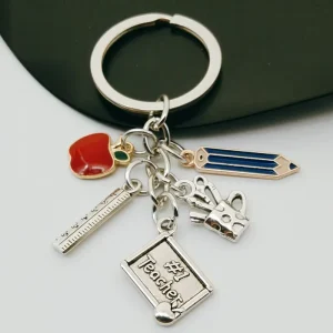 Teacher’s Day Gift Keychain Pencil Apple Ruler Keychain Pendant Jewelry for Men and Women