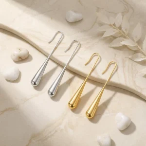 Teardrop Cone Fashion Drop Earrings Silver and Gold Color Smooth Long Fish Hook Stainless Steel Women Earrings