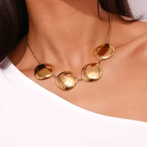 Teardrop Notch Four Piece Round Pendant 316L Stainless Steel Jewelry 18K PVD Gold Necklace for Women Irregular Water Drop Charm