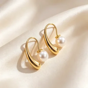 Teardrop Pearl Waterproof Hypoallergenic 18K Gold Plated Anti Tarnish Fashion Jewelry for Women Stud Earrings