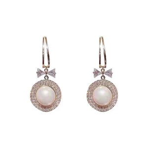 Temperament Bow Imitation Pearl Earrings for Women Fashionable and Versatile Round Niche and Personalized Earrings