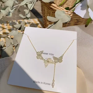 Temperament Butterfly Necklace Women Classic Fashion Single Pearl Necklace