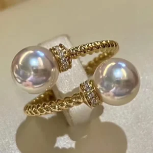 Temperament Double Imitated Pearl Open Rings Twist Gold/Silver Plating Band Fashion Wedding Elegant Rings Women