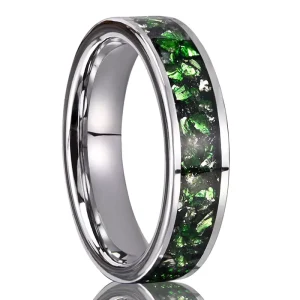 Tempusort Fashion Jewelry 6mm Inlaid Green Crystal Tungsten Carbide Ring for Men Wedding Anniversary Gifts