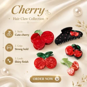 Tengxing Hair friendly Sweet Cherry Series Acetate Hair Claw Clips Handmade Rhinestone Cherry Hair Accessories