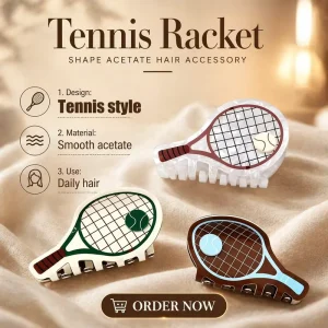 Tengxing Sports Theme Non slip Creative Acetate Tennis Racket Hair Claw Clips Hair Accessories for Sports Lovers