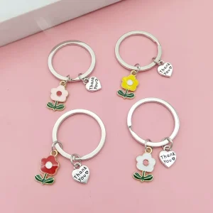Thank You Keychain Flower Charm Keyring Souvenir Gifts Metal Key Chain