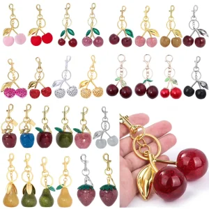 Thanksgiving Cherry Zinc Alloy Keychain Bag Charms Cute Apple Design Offset Printing Women’s Multi functional Purse Accessories