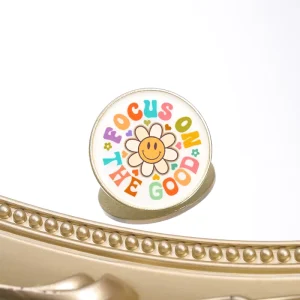 The Focus on Good Enamel Pin Positive Quote Sunflower Brooch Lapel Badge Jewelry Gift for Friends