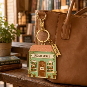 The New Soft Hard Enamel Keychains Cartoon House Bag Decorate Keyrings Custom Book Shop Bookstore Metal Keychain