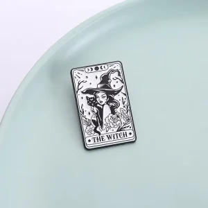 The Witch Tarot Cards Enamel Pin Gothic Mystic Witchy Vibes Black Cat Metal Brooch Lapel Backpack Badge Jewelry Gift for Friends