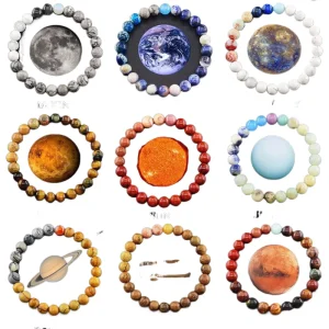 The eight planets in the universe Stone men’s bracelet with beads natural tiger eye stone Saturn