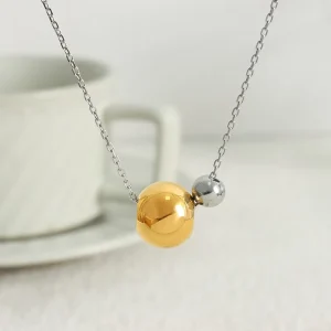 Thin New 18K Gold Plated Pendant with Mixed-Size Double Perforated Beads Necklace Trendy Women Fashion Accessory