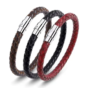 Thin Size Magnetic Clasp Buckle Genuine Stainless Steel Magnet Buckle Mens Leather Bracelet
