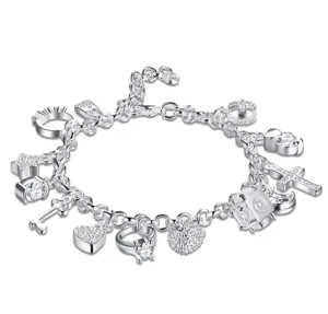 Thirteen Pendant Bracelets Women’s Zinc Alloy Silver Plated Jewelry