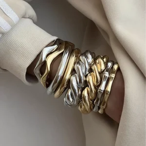Threaded Twist Water Wave Design Fashion Metal Bracelet Stainless Steel Bamboo Bracelet Square Design Bracelet