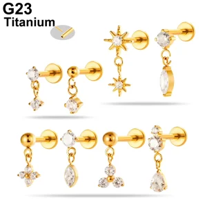 Threadless Push Pin Cartilage Earrings ASTM F136 Titanium Piercing Jewelry CZ Geometry Earlobe Pendant Flat Back Labret