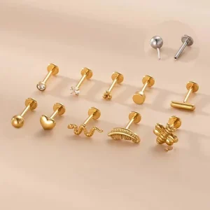 Threadless Push in Stainless Steel Labret Tragus Helix Earring Stud Flat Back Earring Piercing Jewelry