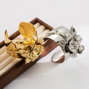 Three Dimensional Rose Cuff Bracelets Bangles Fashion Design Chunky Flower Bracelet for Women