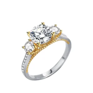 Three Stone Setting Jewelry 925 Sterling Silver Two Tone Plating Moissanite Engagement Ring for Women
