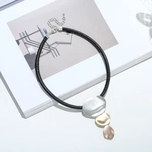 Three Tone Alloy Necklace Rose Gold Plated Irregular Shape Strand String Pendant Choker For Summer Beach Wear