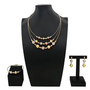 Three Tone Gold Plated Jewelry Set CZ Crystal Necklace Bracelet Earrings HD2501216