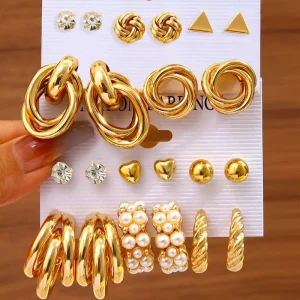 Three-Tube Imitation Pearl Women’s Earring Set, 11 Pieces, N80526