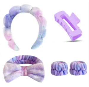 Tie Dye Headband Set Hair Hoop Plastic Hair Claw Clips Velvet Wristbands for Women Hair Accessories Set