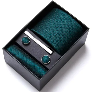 Tie Handkerchief Cufflink Set Necktie Box Suit Accessories for Men Green