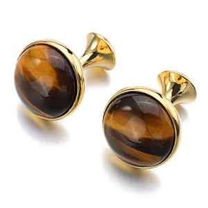 Tiger Eye Agate Premium Cufflinks Custom Men’s Suit Shirt Fashion Accessory Wedding Tuxedo Trendy Jewelry Gift Set