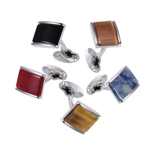 Tiger Eye Agate Stone Premium Cufflinks Custom Men’s Suit Shirt Fashion Accessory Wedding Tuxedo Trendy Jewelry Gift