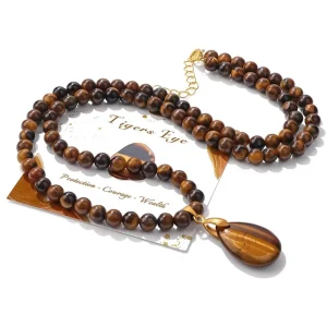 Tiger’s Eye Natural Powder Crystal 6mm Beads Water Drop Pendant Necklace Sporty High End Exquisite Sweater Chain