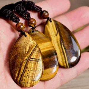 Tigers Eye Stone Teardrop Pendant Necklace Copper Rope Chain Unisex Casual Stylish All Match Long Sweater Chain Accessory