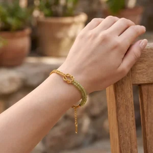 Tiny 18K PVD Gold Stainless Steel Rope Chain Bracelet for Women with Natural Amethyst Stone Beads