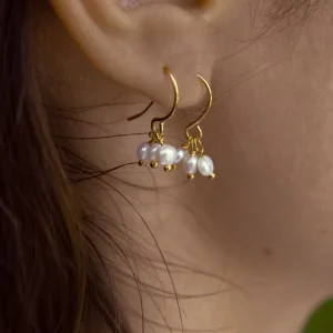 Tiny Droplet Freshwater Pearl Drop Hook Earrings 18k Gold Plated Handmade Waterproof Jewelry for Women Gifts