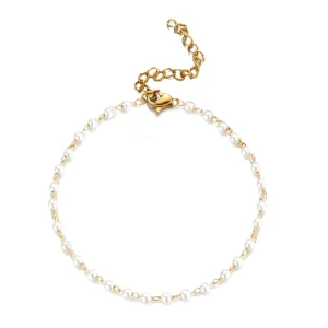 Tiny Stainless Steel Pearl Beaded Sterling Silver Bangle Bracelet
