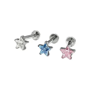 Titanium 16G Internally Thread Helix Earrings Flat Back Star CZ Cartilage Earrings Tragus Upper Lobe Conch Piercings Jewelry