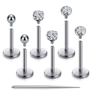 Titanium 18G Threaded Labret Jewelry for Monroe Piercing with White CZ