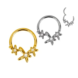 Titanium 3 Flower With CZ Center Helix Earring Hing Ear Ring Nose Ring Segment Ring Clickers