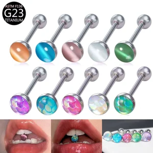 Titanium Alloy Cat Eye Stone Fish Scale Gradient Tongue Nail Fashionable Decoration Titanium Steel Perforated Tongue Nail