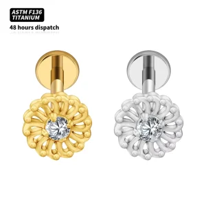 Titanium Body Jewelry Bezel Setting Fashion Labret Earrings