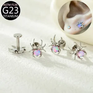 Titanium Body Jewelry Opal Spider Earrings for Ear and Lip Piercings