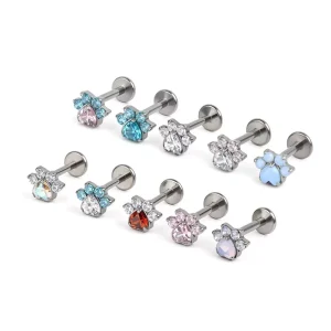 Titanium Body Jewelry Set with Geometric and Flower Designs