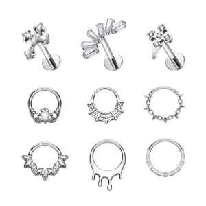 Titanium Body Piercing Jewelry Segment Hinged Nose Rings Earrings Zircon for Women Cartilage Tragus Piercing