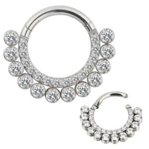 Titanium CZ Pave Face With Bezel CZ Line Hinged Segment Ring Piercing Body Jewelry Nose Hoop Rings