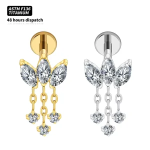 Titanium Chain Cartilage Piercing with Triple Marquise CZ Dangle Earring Jewelry