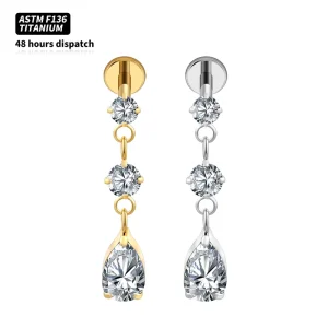 Titanium Dangle Chain Earrings with Internally Threaded Flat Back Jewelry