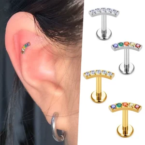 Titanium Ear Studs with Screw Thread for Body Jewelry Geometric Shapes