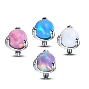 Titanium External Thread Opal Three Claw Lip Nails for DIY Body Jewelry Piercings